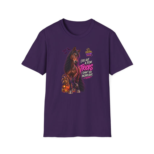 I’ve Got a Few Tricks I Don’t Do in Daylight – Gloria Halloween Horse T-Shirt — Gloria horse shirt product image