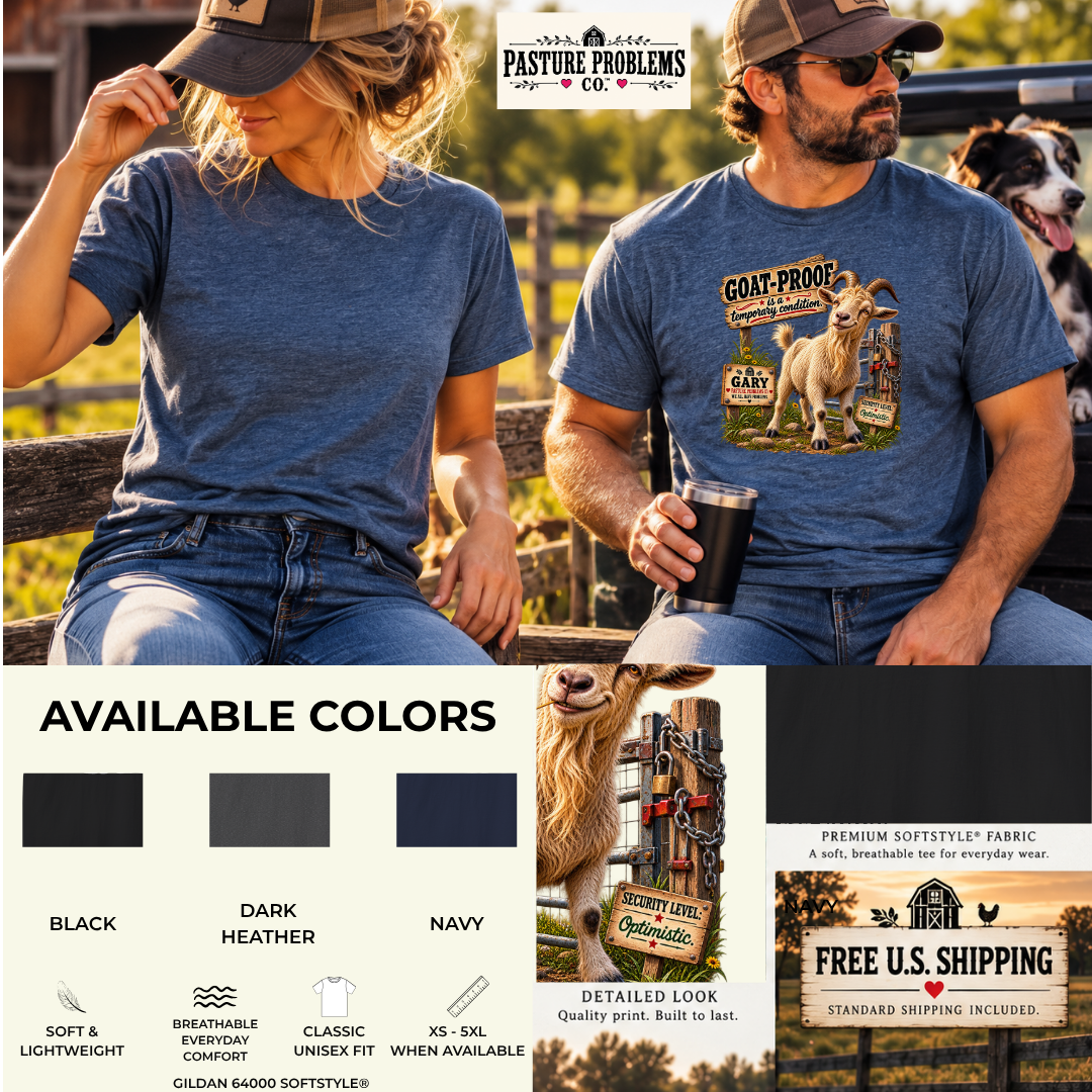 Gary goat fence humor T-shirt product image