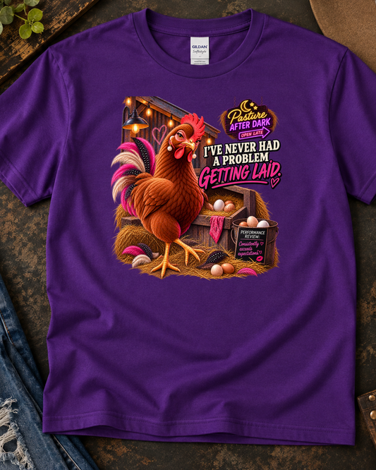 Funny getting laid chicken shirt product image