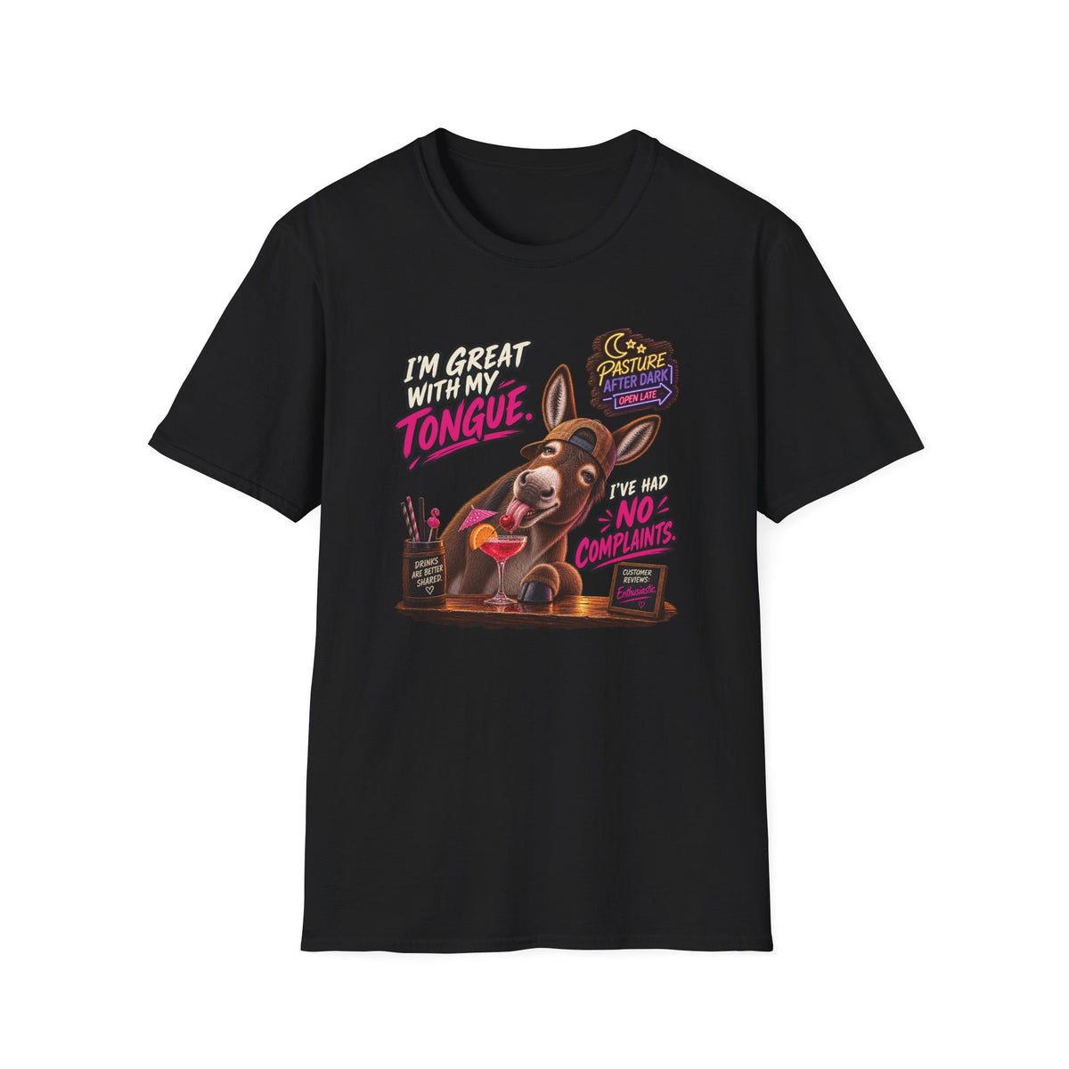 Cletus Great With My Tongue adult donkey T-shirt