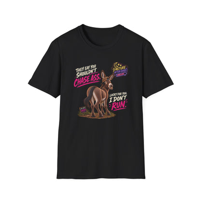 Cletus Don't Chase Ass adult donkey T-shirt