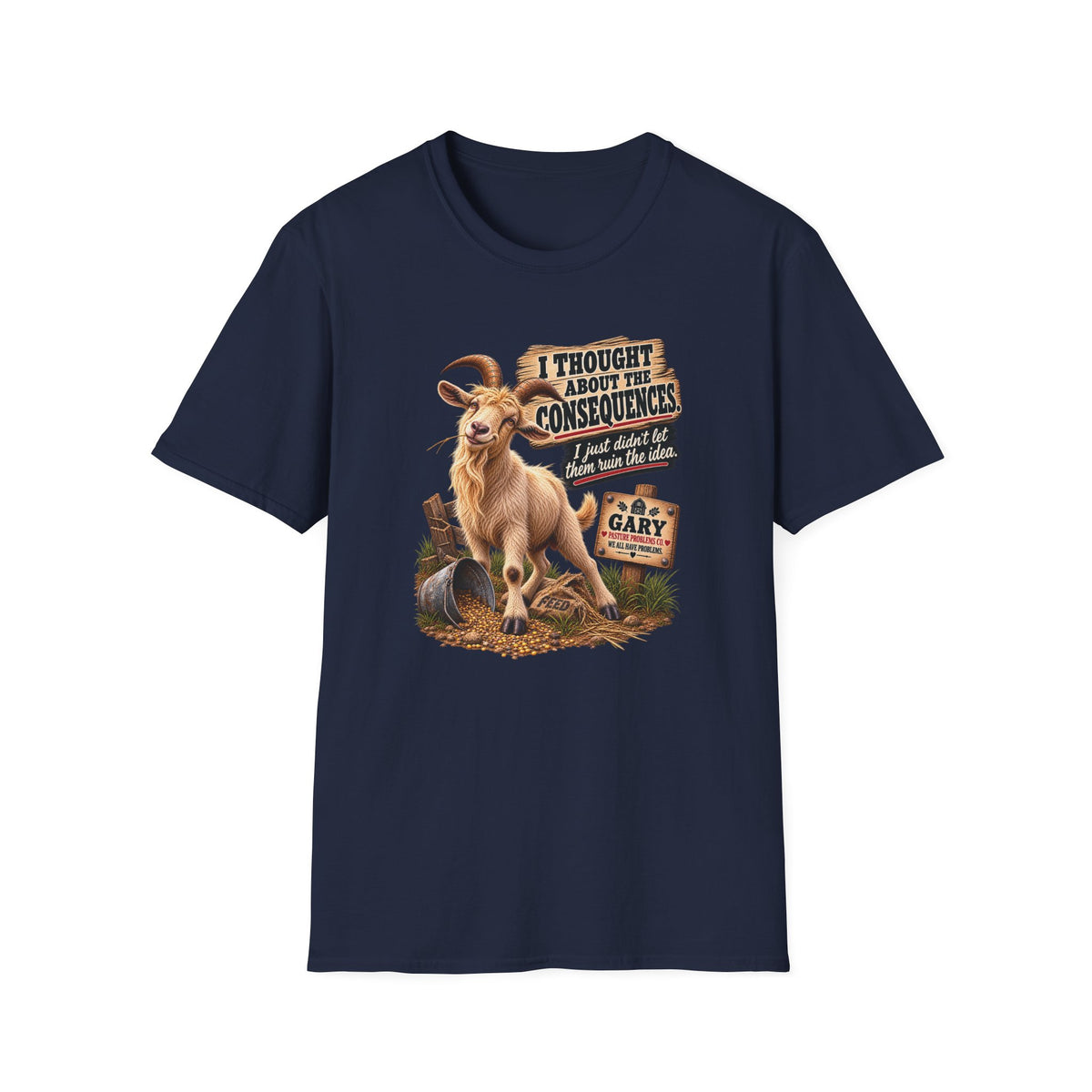 Farm humor goat T-shirt featuring Gary product mockup
