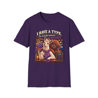 Blanche I Have a Type adult llama T-shirt