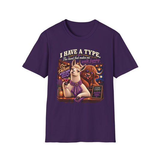 Blanche I Have a Type adult llama T-shirt
