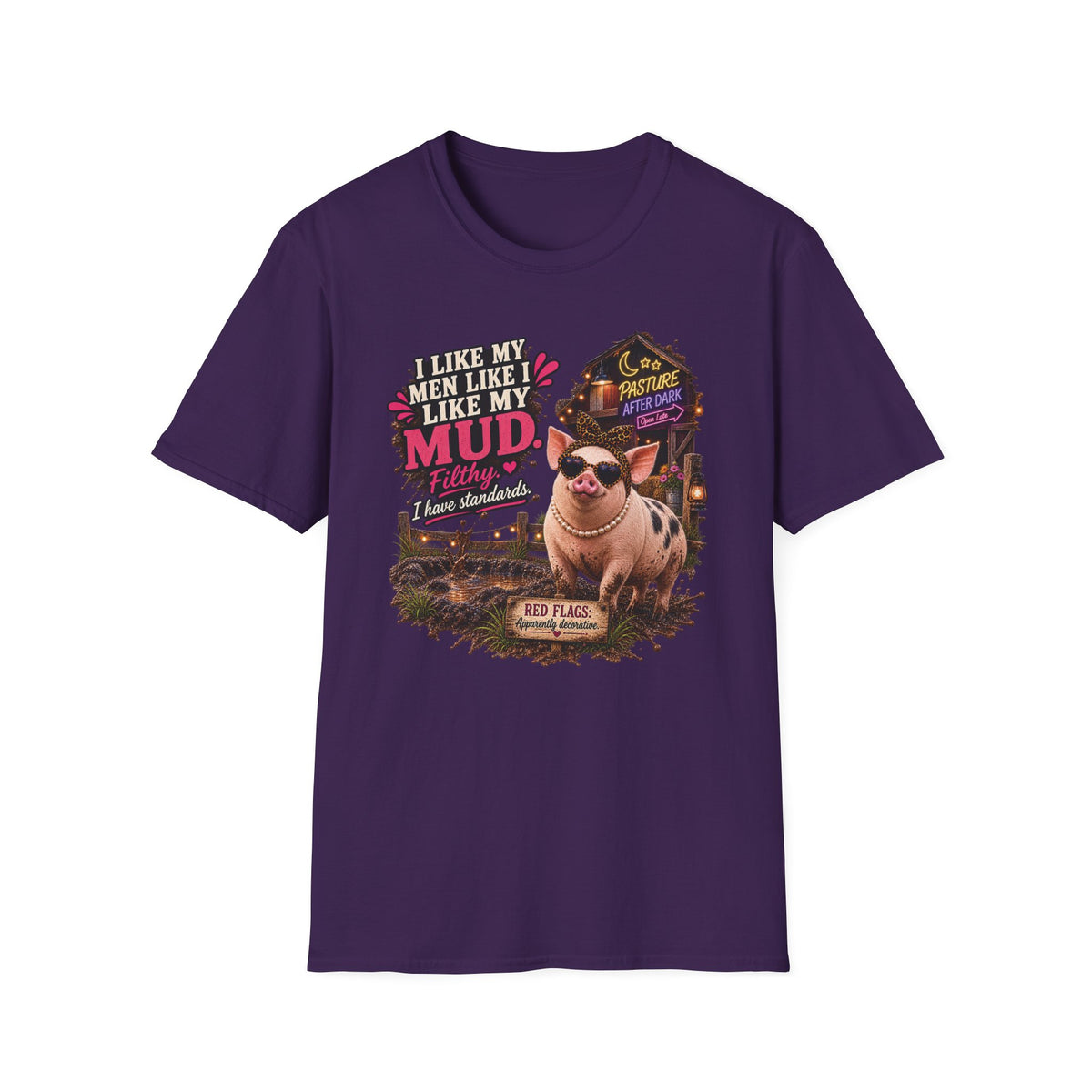 Pearl I Like My Men Like My Mud adult pig shirt product mockup