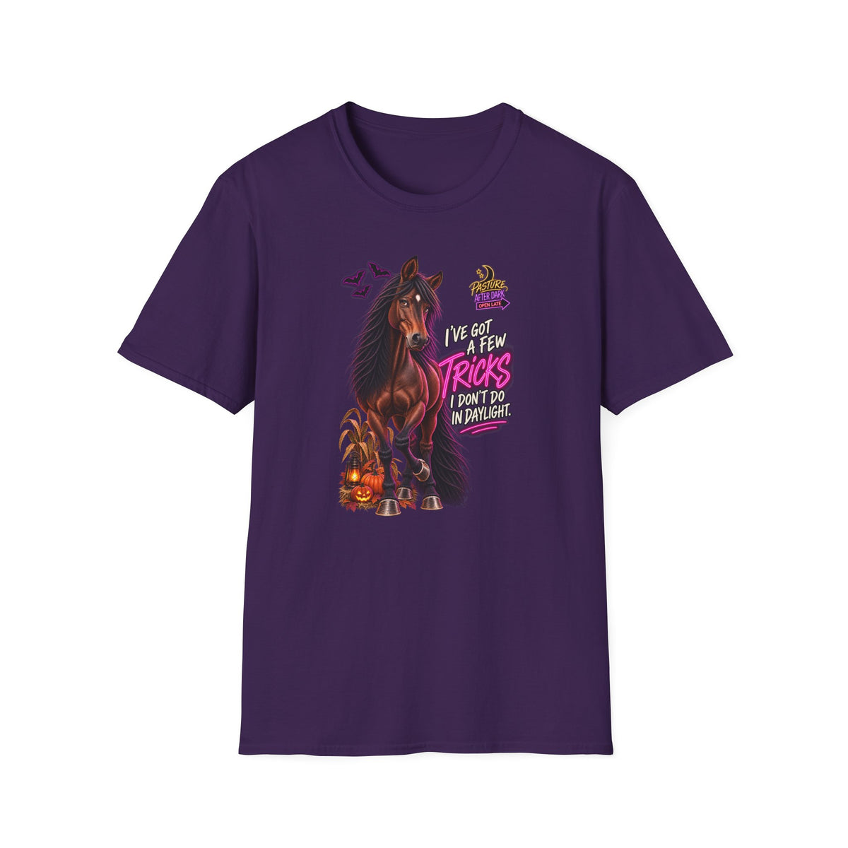 I’ve Got a Few Tricks I Don’t Do in Daylight – Gloria Halloween Horse T-Shirt — Gloria horse shirt product image