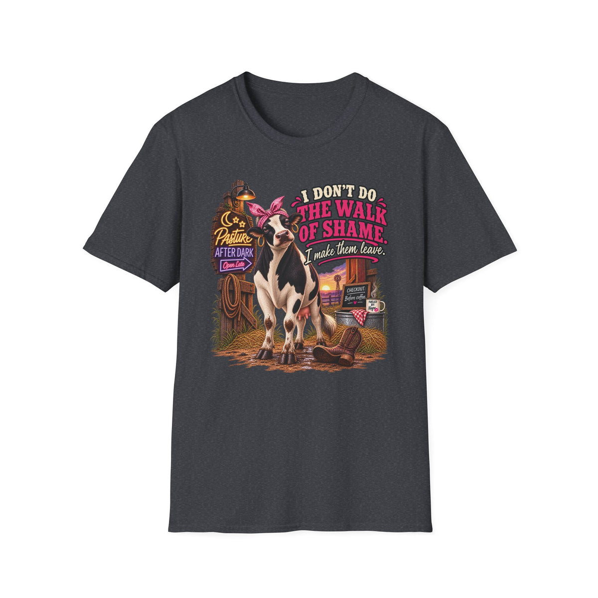 Mabel I Don't Do the Walk of Shame adult cow shirt mockup