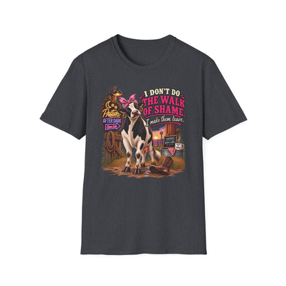 Mabel I Don't Do the Walk of Shame adult cow shirt mockup