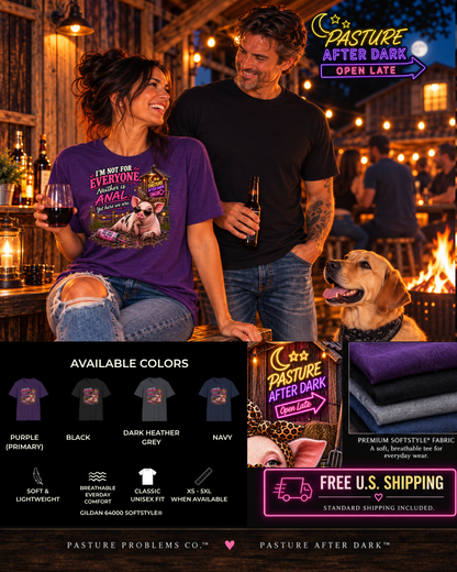 Funny adult pig T-shirt featuring Pearl from Pasture After Dark