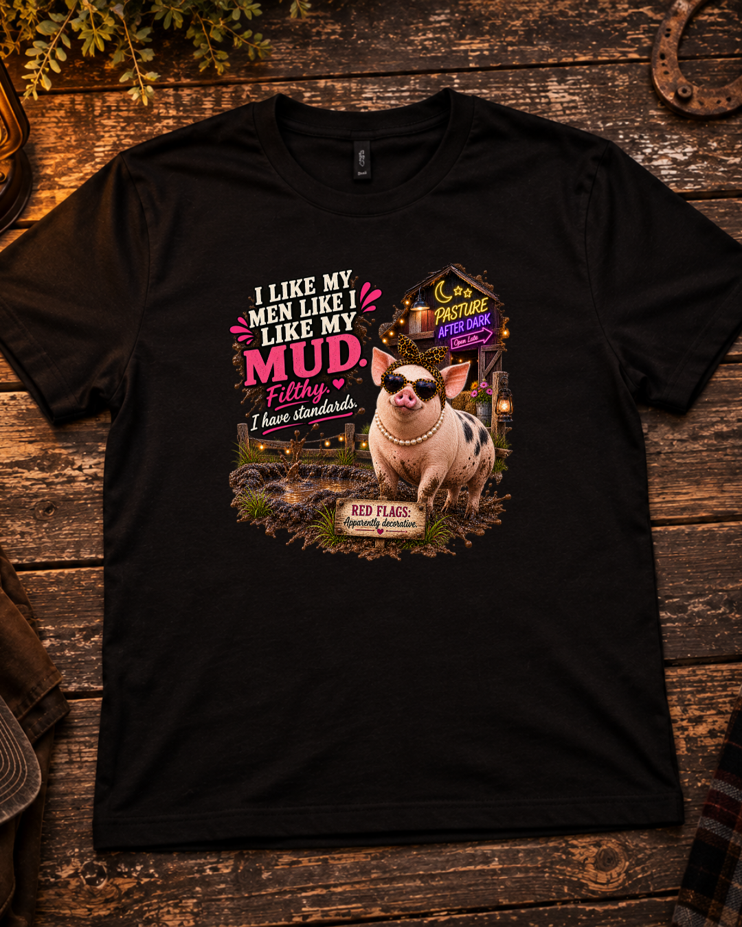 Adult pig humor T-shirt featuring Pearl