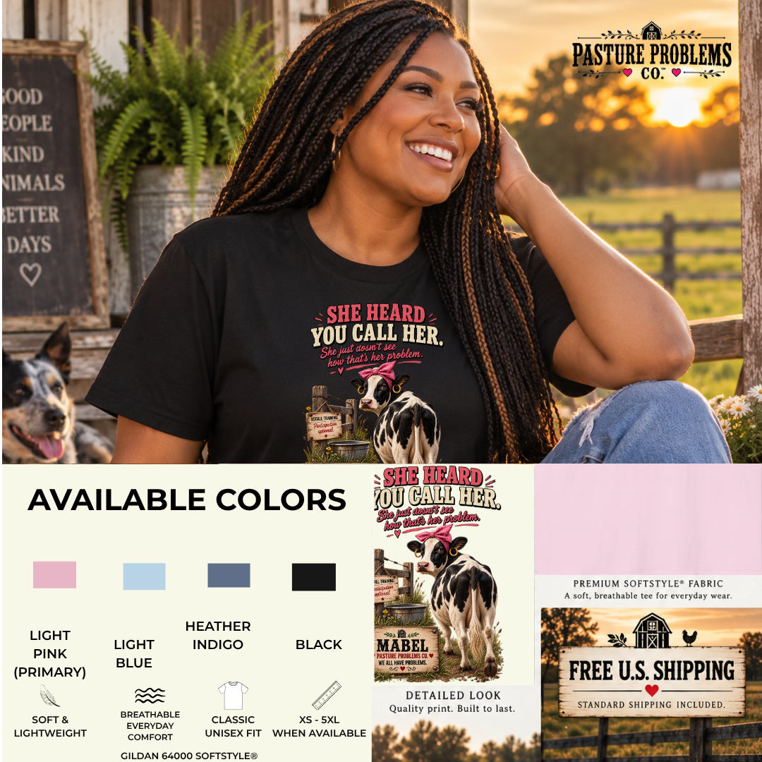 Funny cow T-shirt featuring Mabel