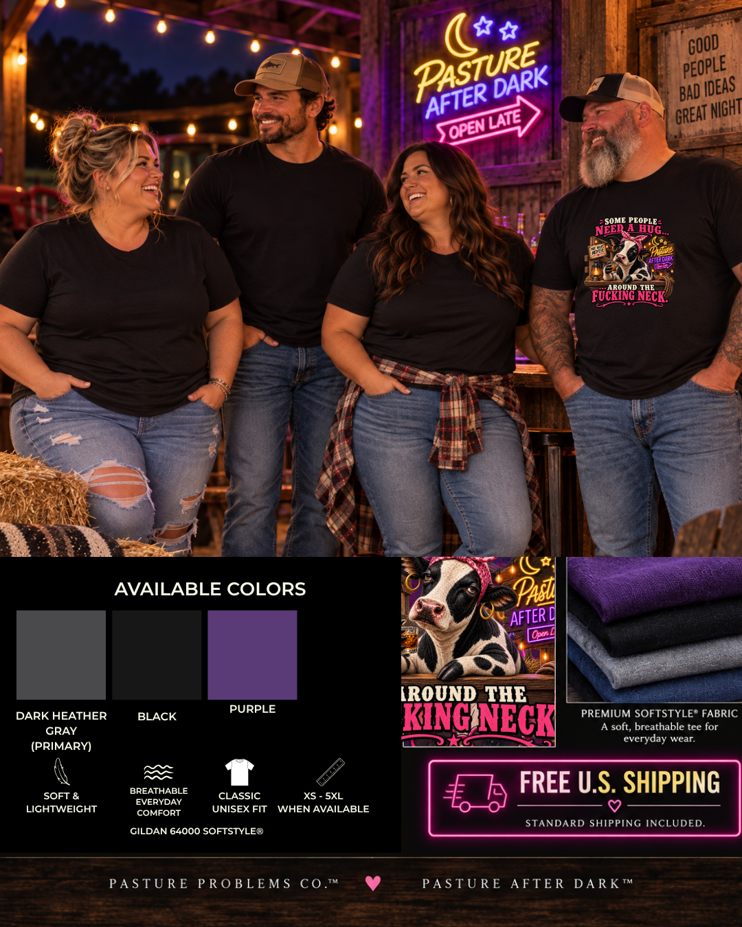 Funny adult cow T-shirt featuring Mabel from Pasture After Dark