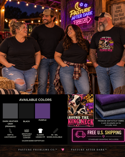 Funny adult cow T-shirt featuring Mabel from Pasture After Dark