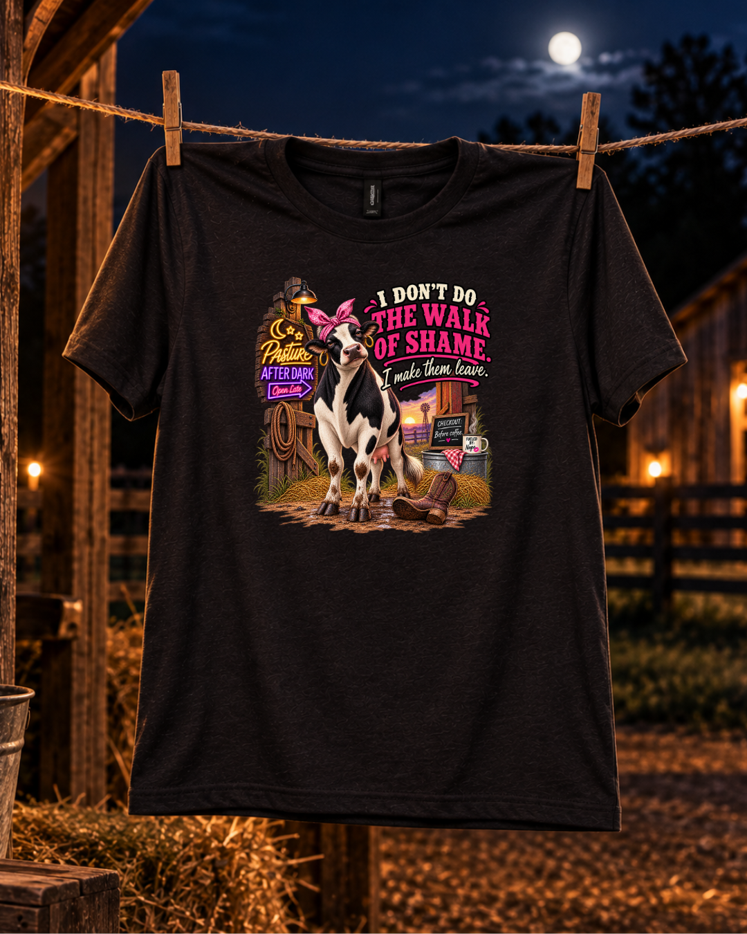 Funny adult cow T-shirt featuring Mabel