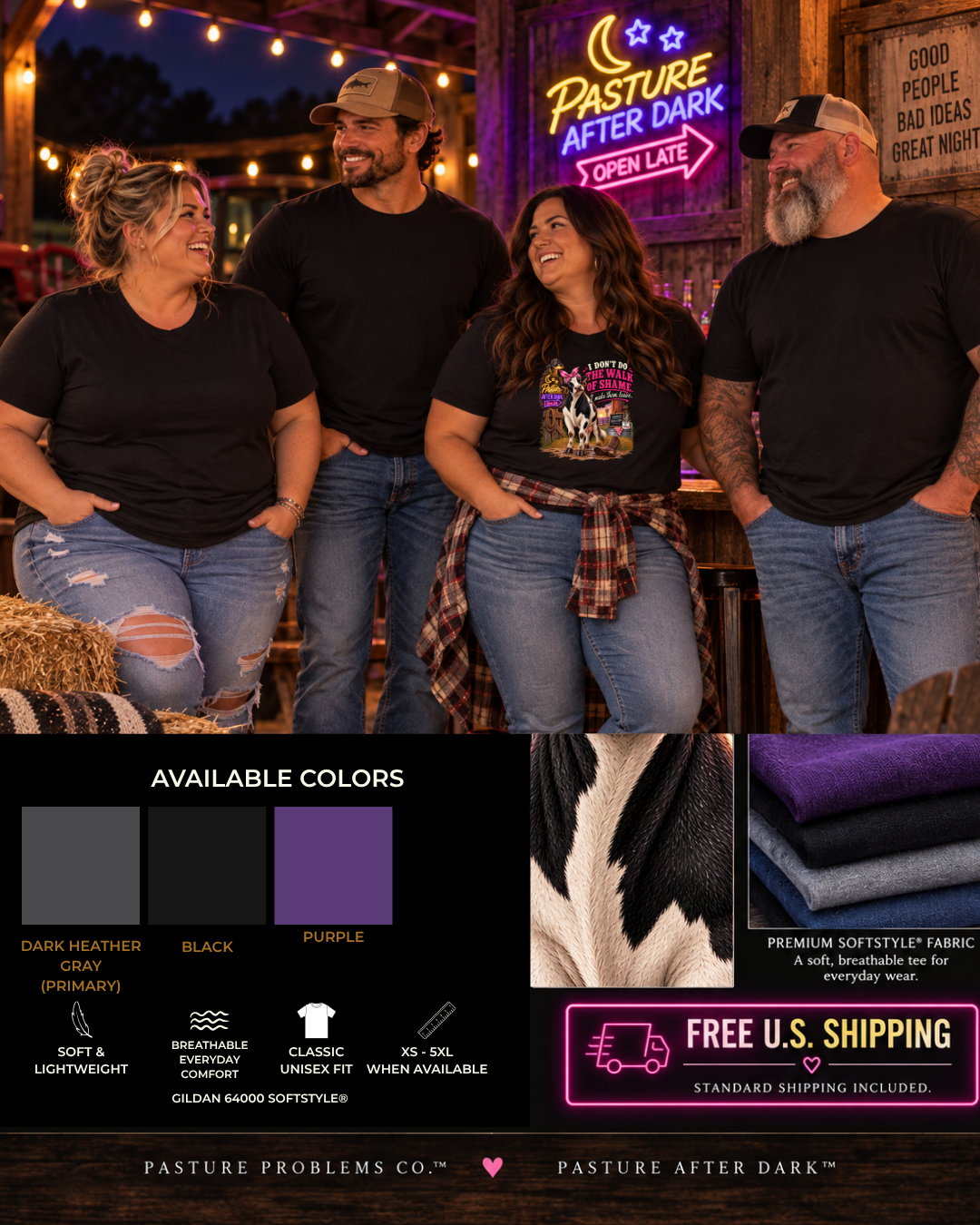 Pasture After Dark Mabel cow humor shirt product image