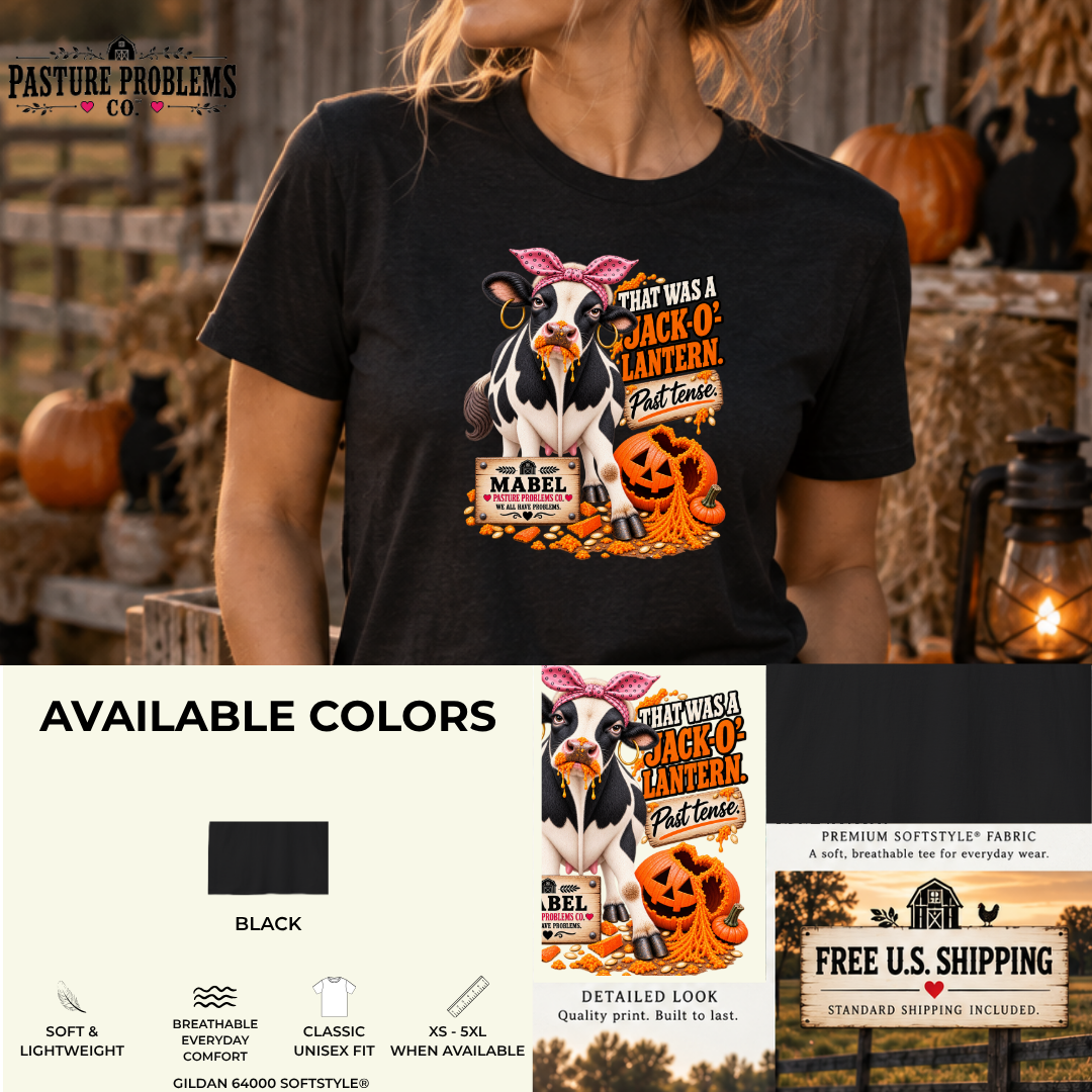 Funny Halloween cow T-shirt featuring Mabel
