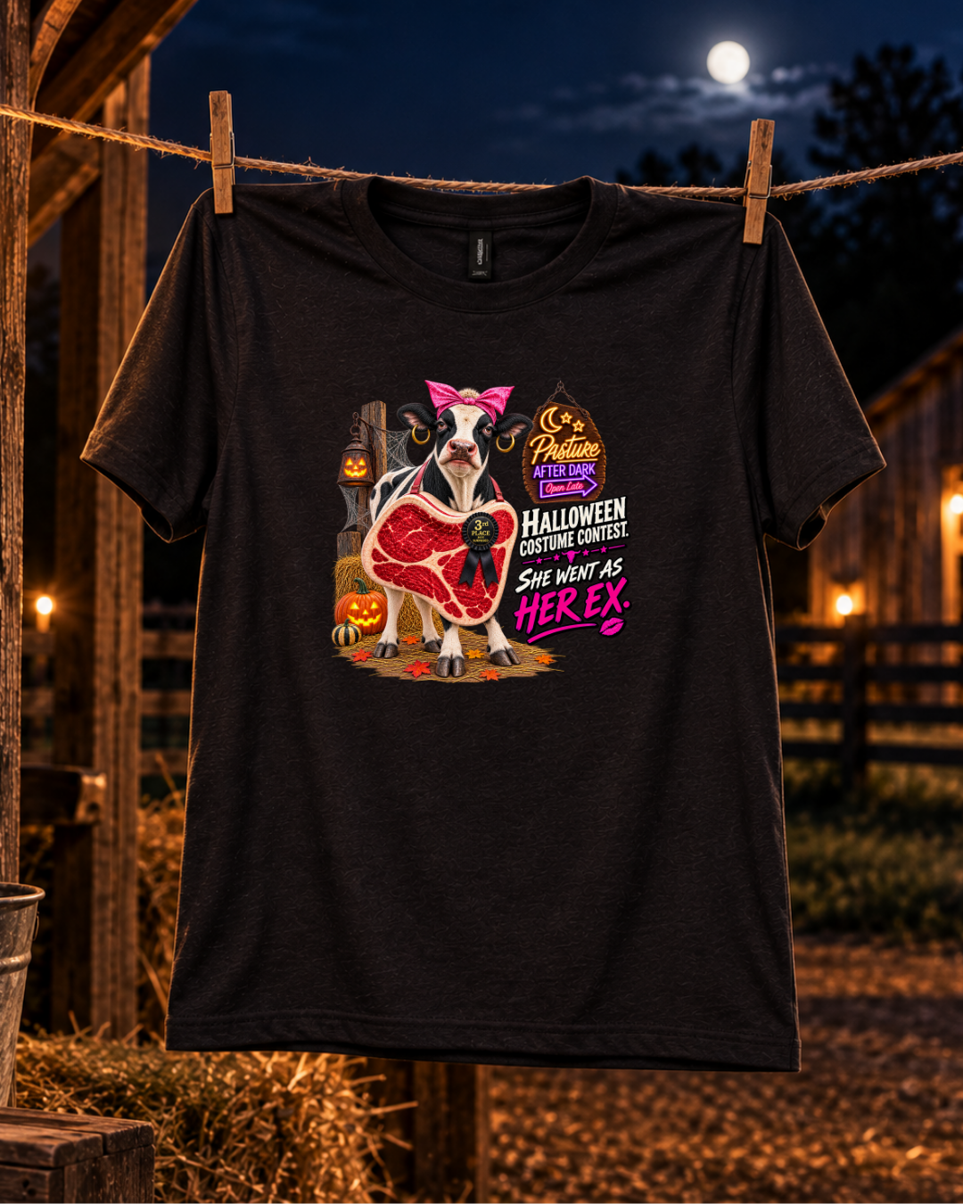 Pasture After Dark Mabel spooky cow humor shirt