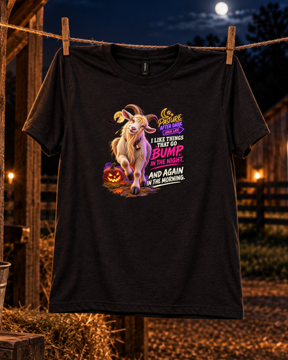 Pasture After Dark Gary spooky goat humor shirt
