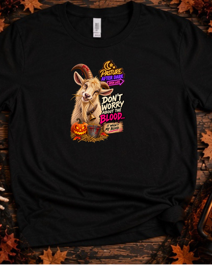 Gary Don't Worry About the Blood Halloween goat T-shirt