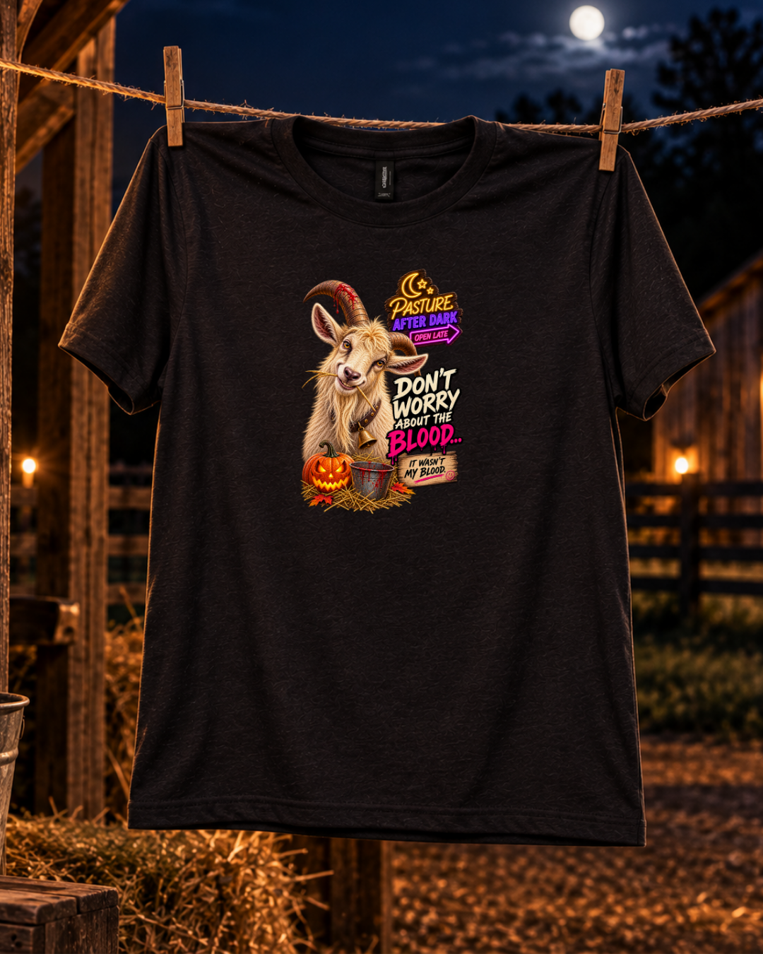 Gary Don't Worry About the Blood Halloween goat shirt mockup