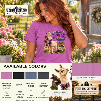 My Llama Has Standards shirt product mockup