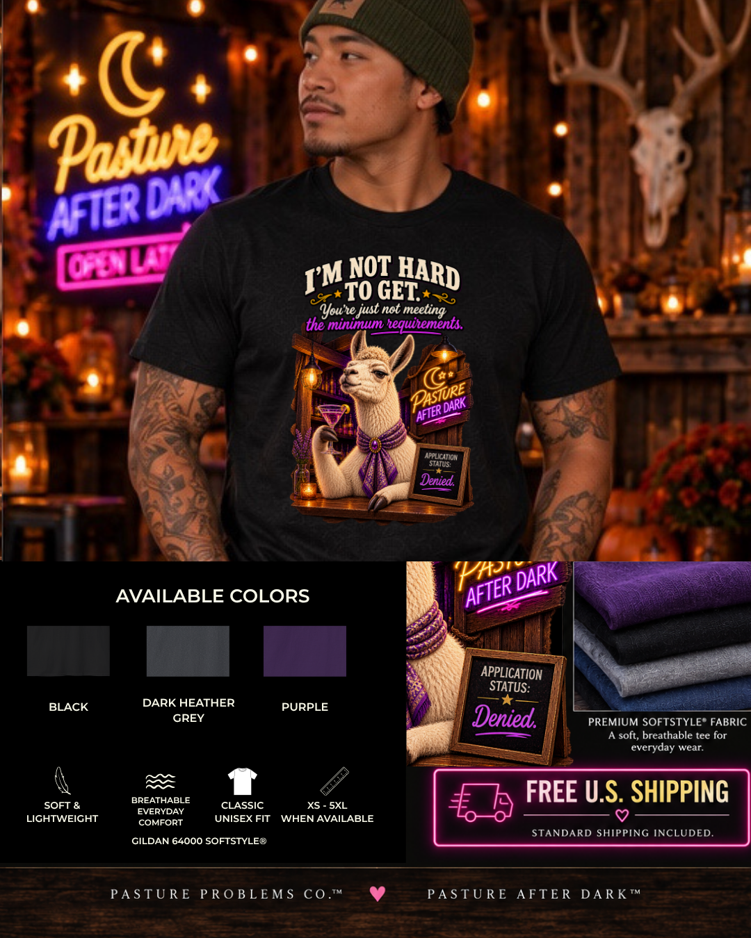 Funny adult llama T-shirt featuring Blanche from Pasture After Dark