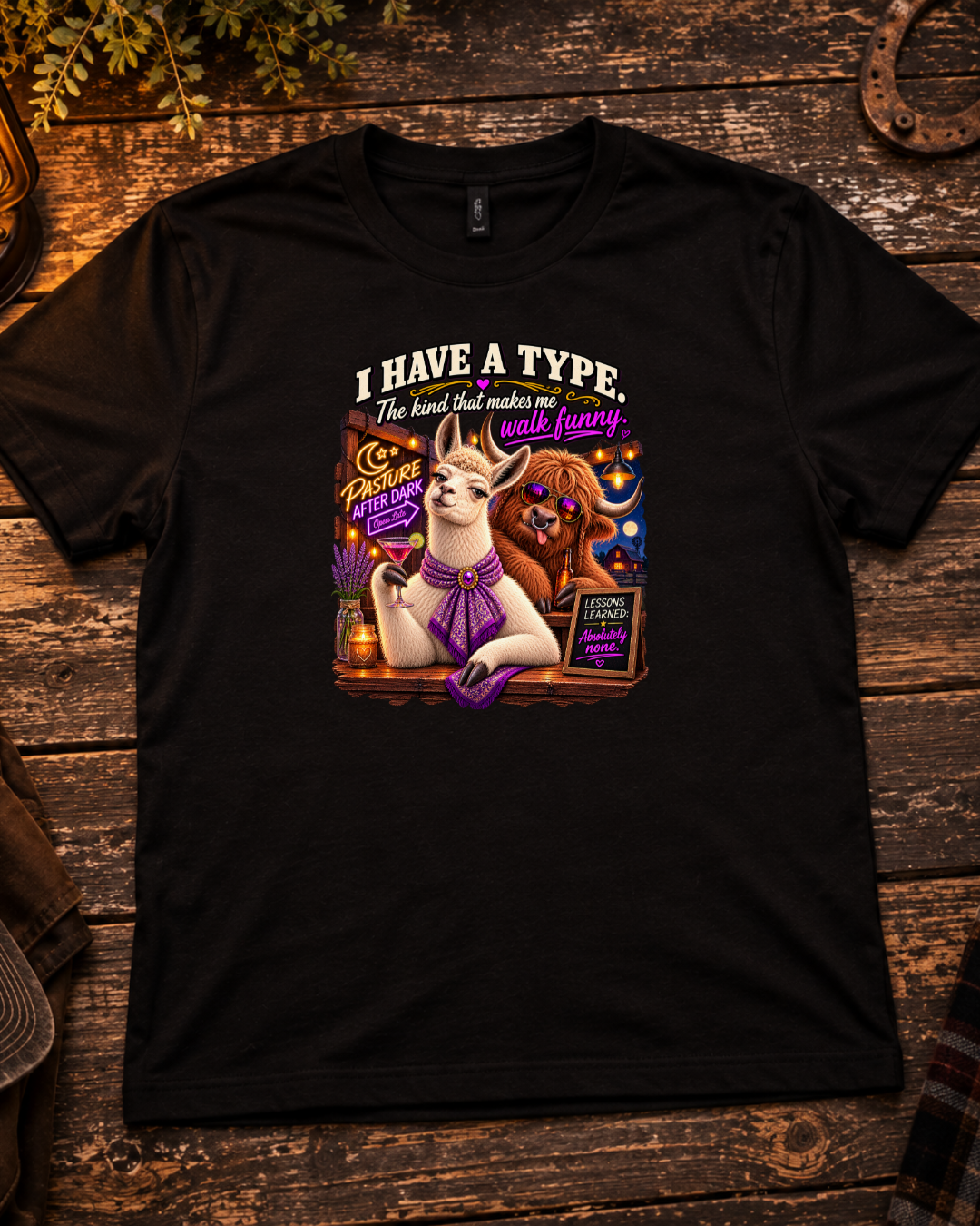 Pasture After Dark Blanche llama humor shirt product image