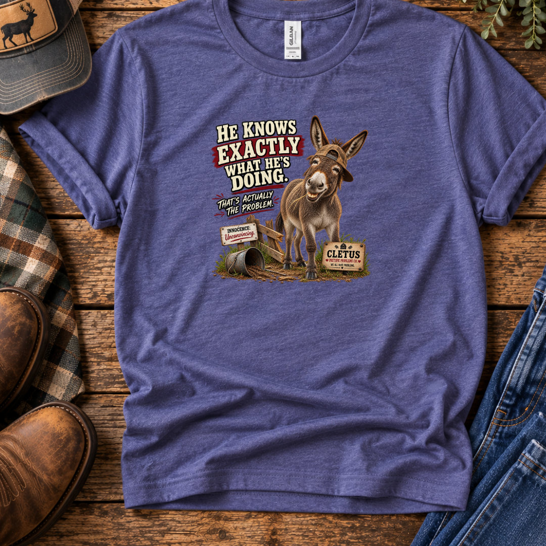 He Knows Exactly What He's Doing donkey shirt product image