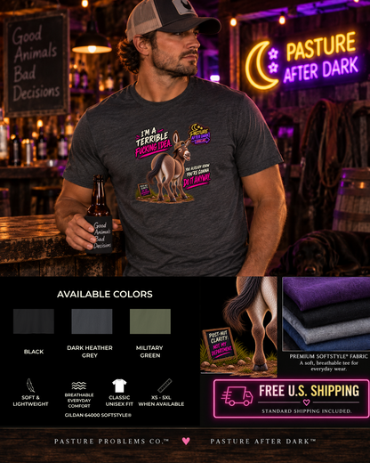 Cletus Terrible Idea adult donkey shirt product mockup