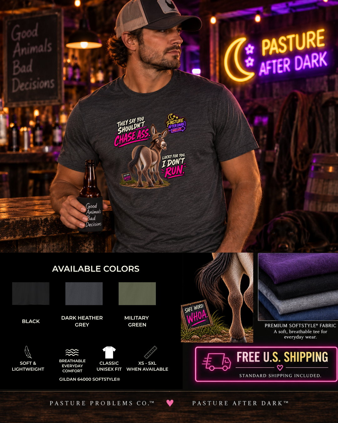 Cletus Don't Chase Ass adult donkey shirt product mockup