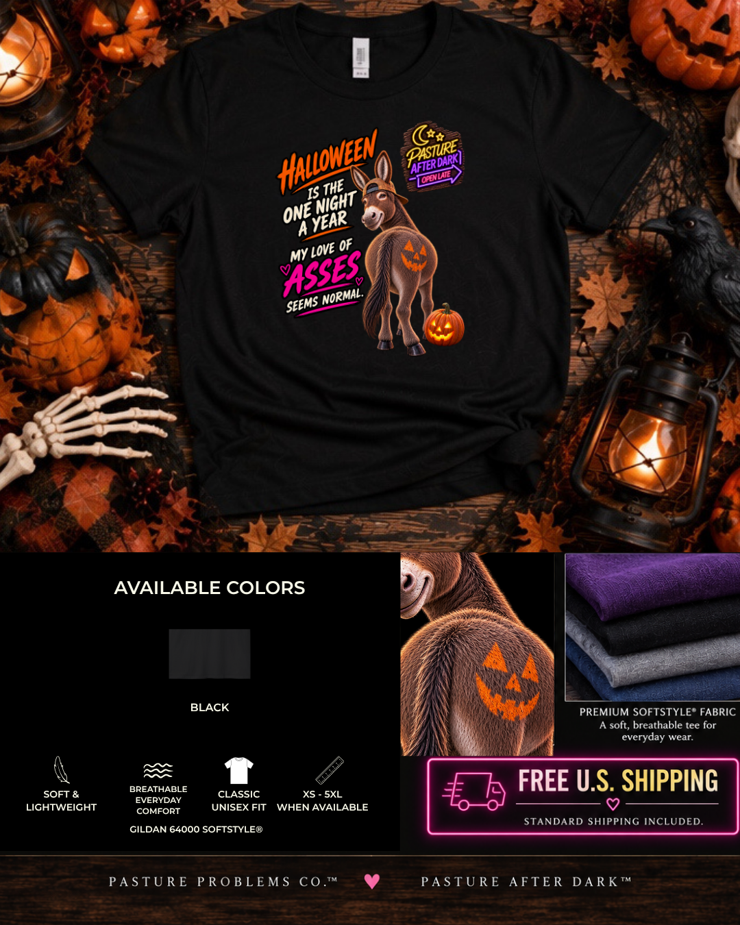 Funny adult Halloween donkey T-shirt featuring Cletus