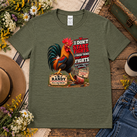 Funny rooster T-shirt featuring Randy