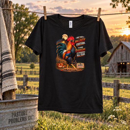 Randy No Halloween Costume rooster shirt product mockup