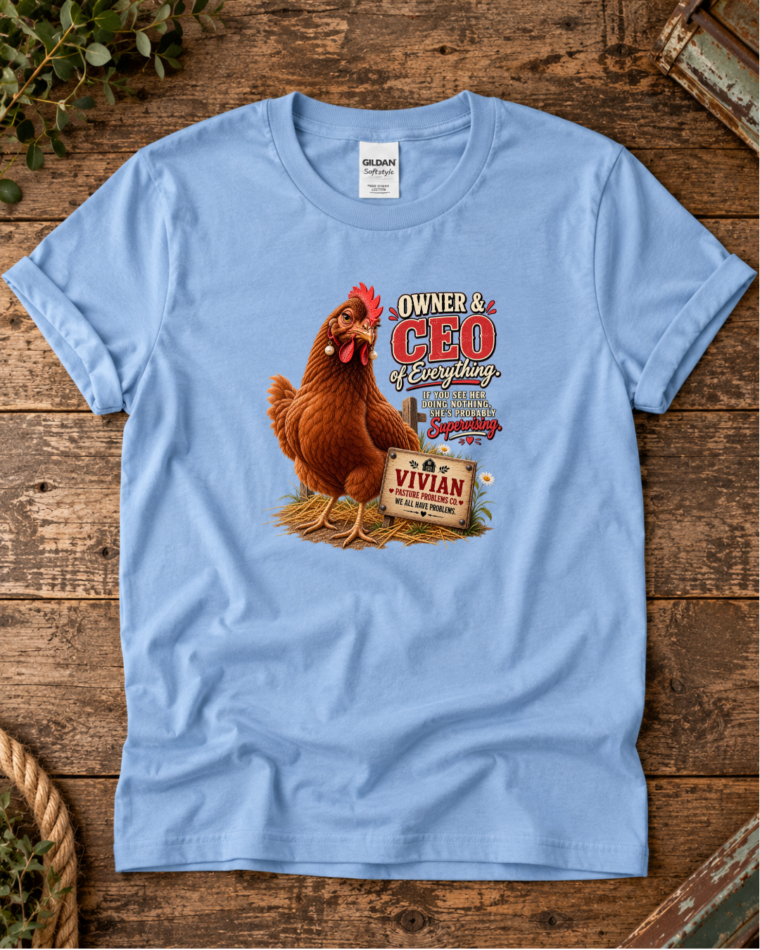 Pasture Problems Co. Vivian backyard chicken humor shirt