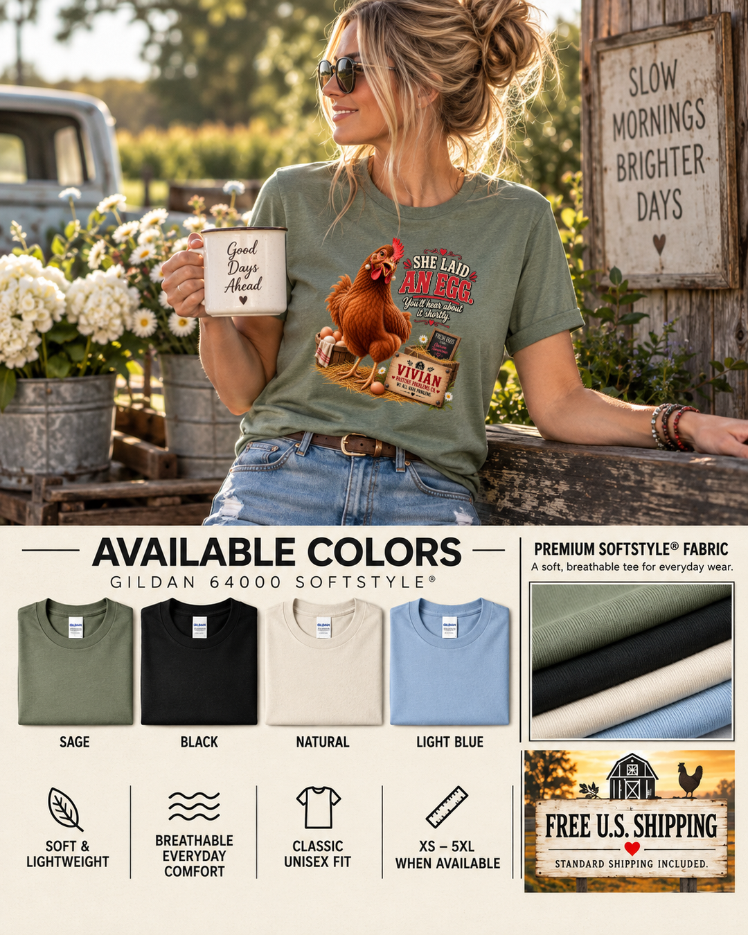Vivian She Laid an Egg chicken keeper shirt product mockup
