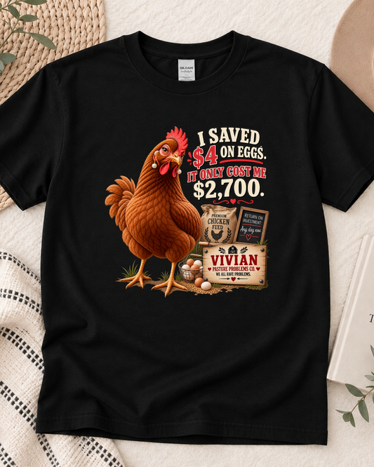 Funny backyard chicken T-shirt featuring Vivian