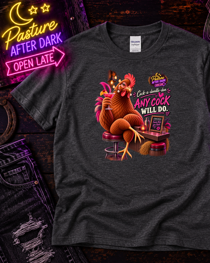 Funny adult chicken T-shirt featuring Vivian from Pasture After Dark