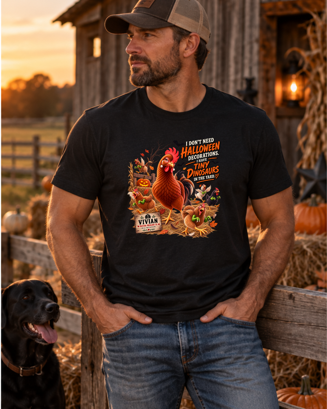 Vivian Tiny Dinosaurs Halloween chicken shirt product mockup