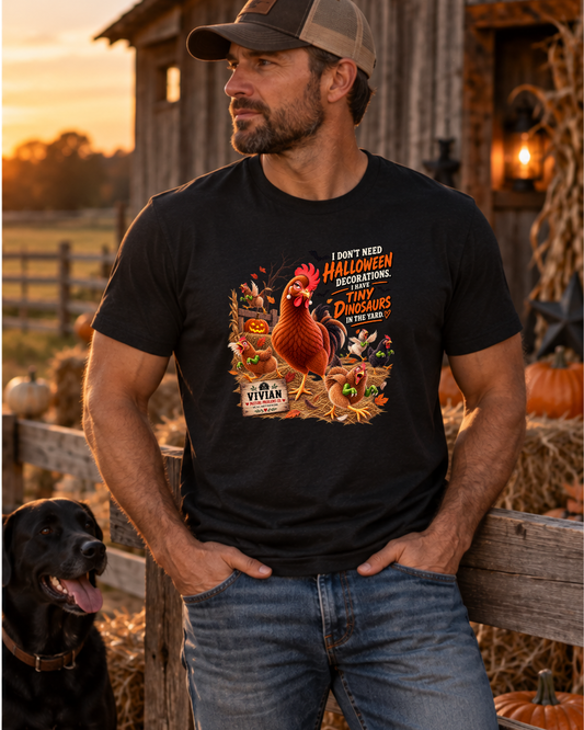 Vivian Tiny Dinosaurs Halloween chicken shirt product mockup