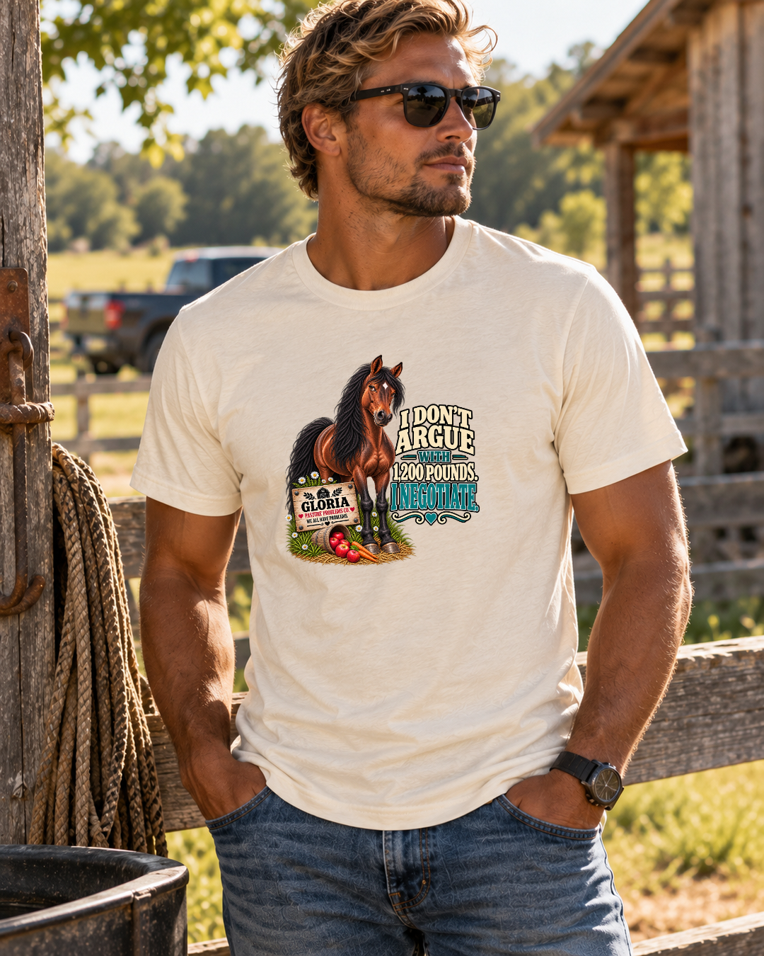 I Don’t Argue With 1,200 Pounds I Negotiate – Gloria Horse T-Shirt — Gloria horse shirt product image