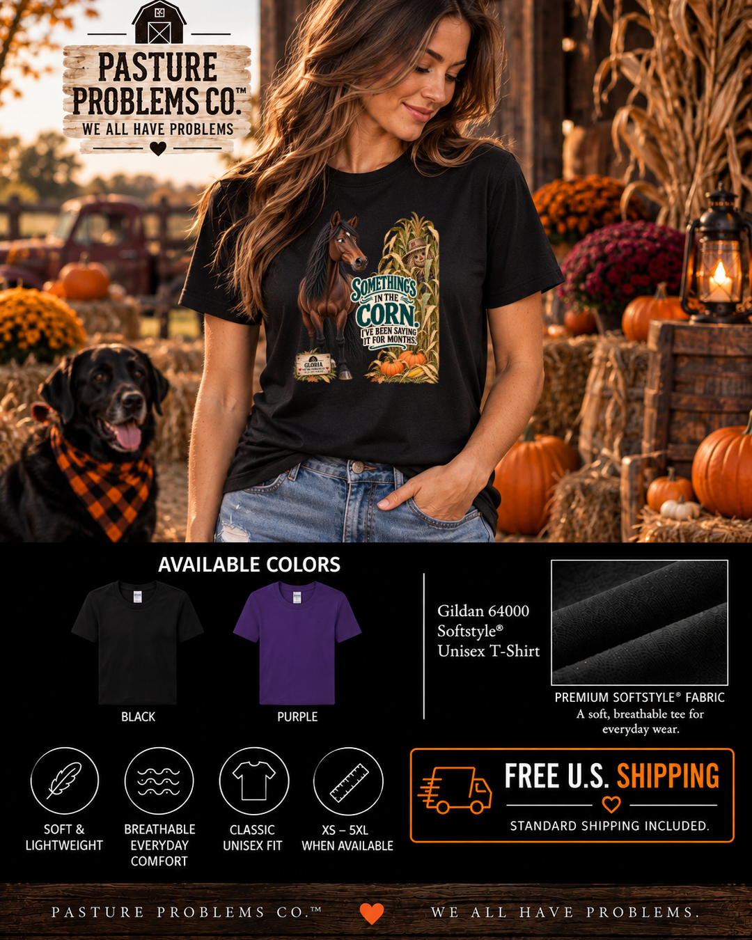 Something’s in the Corn I’ve Been Saying It for Months – Gloria Halloween Horse T-Shirt — Gloria horse shirt product image