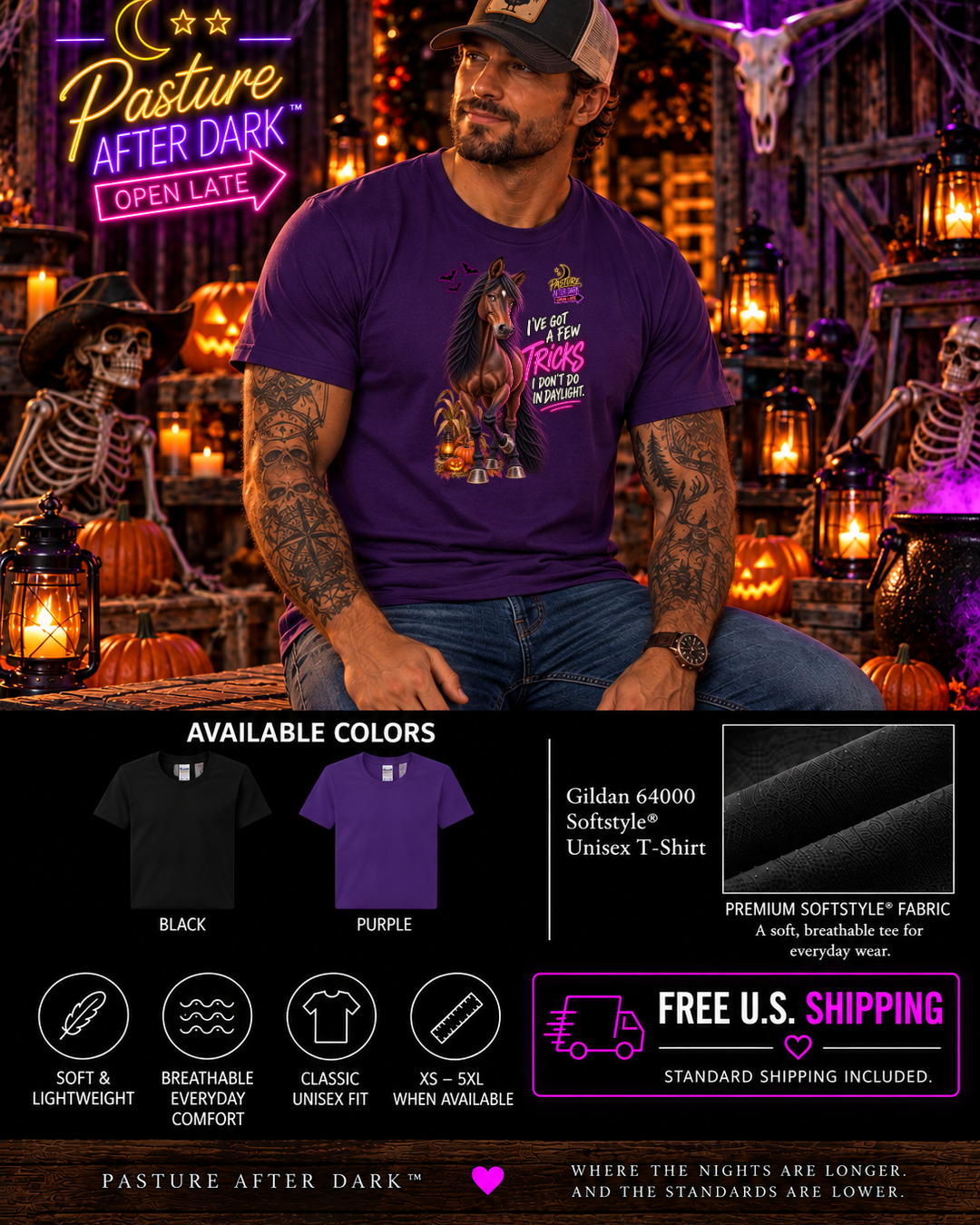 I’ve Got a Few Tricks I Don’t Do in Daylight – Gloria Halloween Horse T-Shirt — Gloria horse shirt product image
