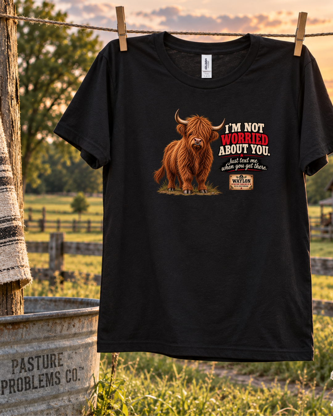 I’m Not Worried About You — Funny Protective Highland Cow T-Shirt — Waylon Highland cow shirt product image