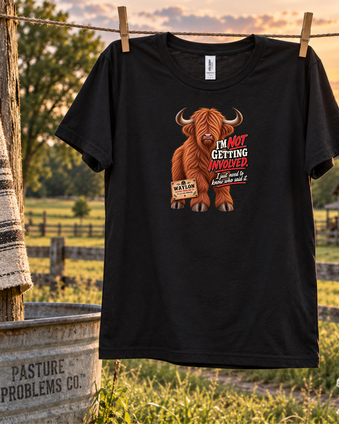 I’m Not Getting Involved — Funny Highland Cow T-Shirt — Waylon Highland cow shirt product image