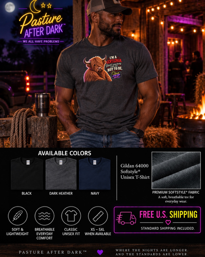 I’m a Gentleman Until Somebody Asks Me Not to Be — Funny Adult Highland Cow T-Shirt — Waylon Highland cow shirt product image