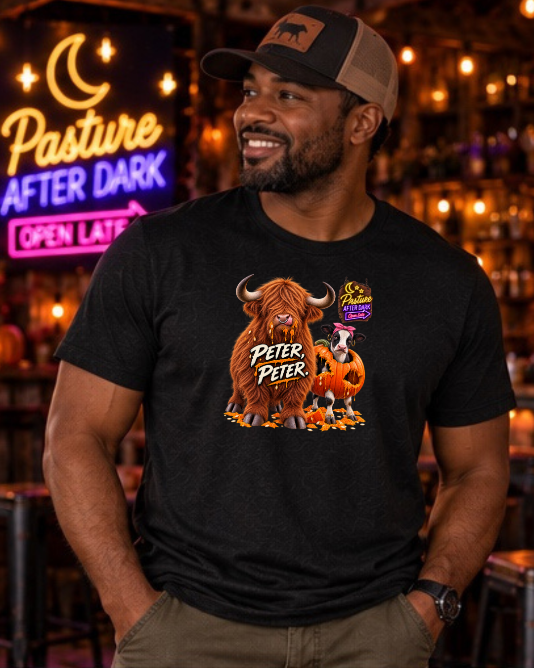 Peter, Peter — Funny Adult Halloween Highland Cow T-Shirt — Waylon Highland cow shirt product image