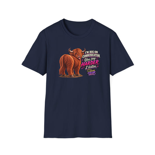 Waylon “I’m Big on Communication” Highland cow T-shirt product image.