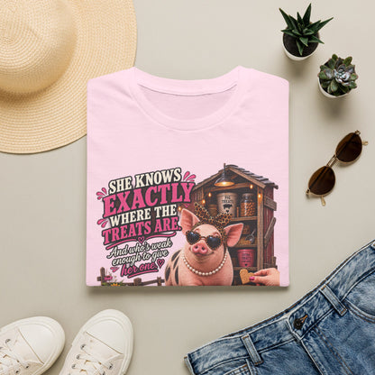 Pearl She Knows Where the Treats Are pig shirt mockup