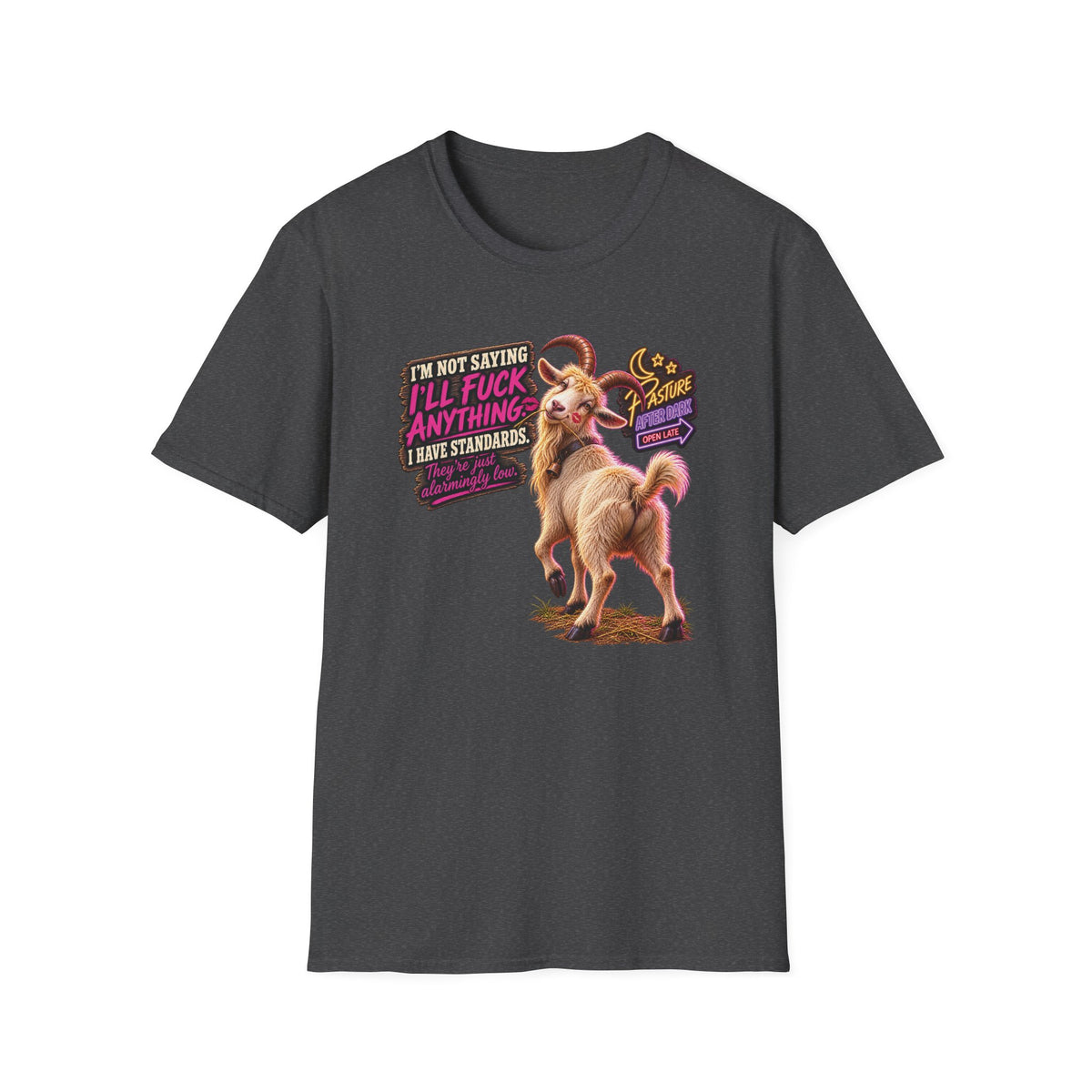 Gary Alarmingly Low Standards adult goat shirt mockup