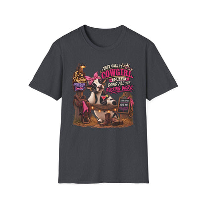 Mabel They Call It Cowgirl adult cow shirt product mockup